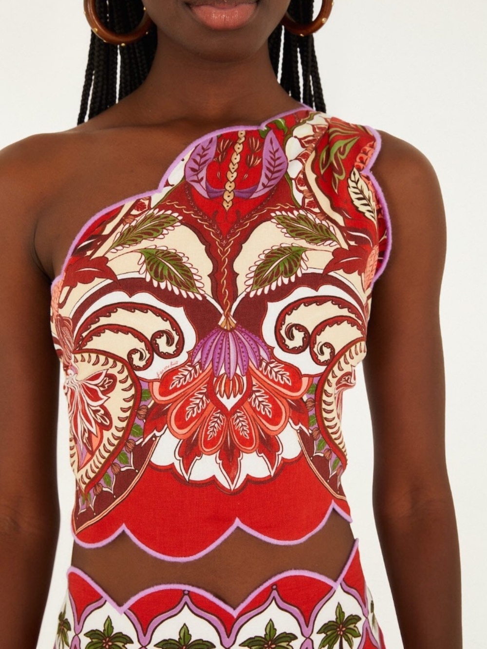Red Odara Scallops One-Shoulder Top